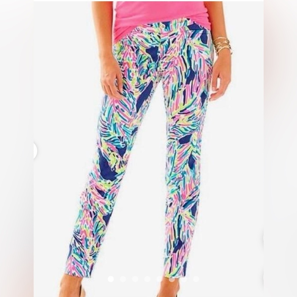 Lilly Pulitzer Kelly Skinny Ankle Pants in Indigo Palm Reader Size 0